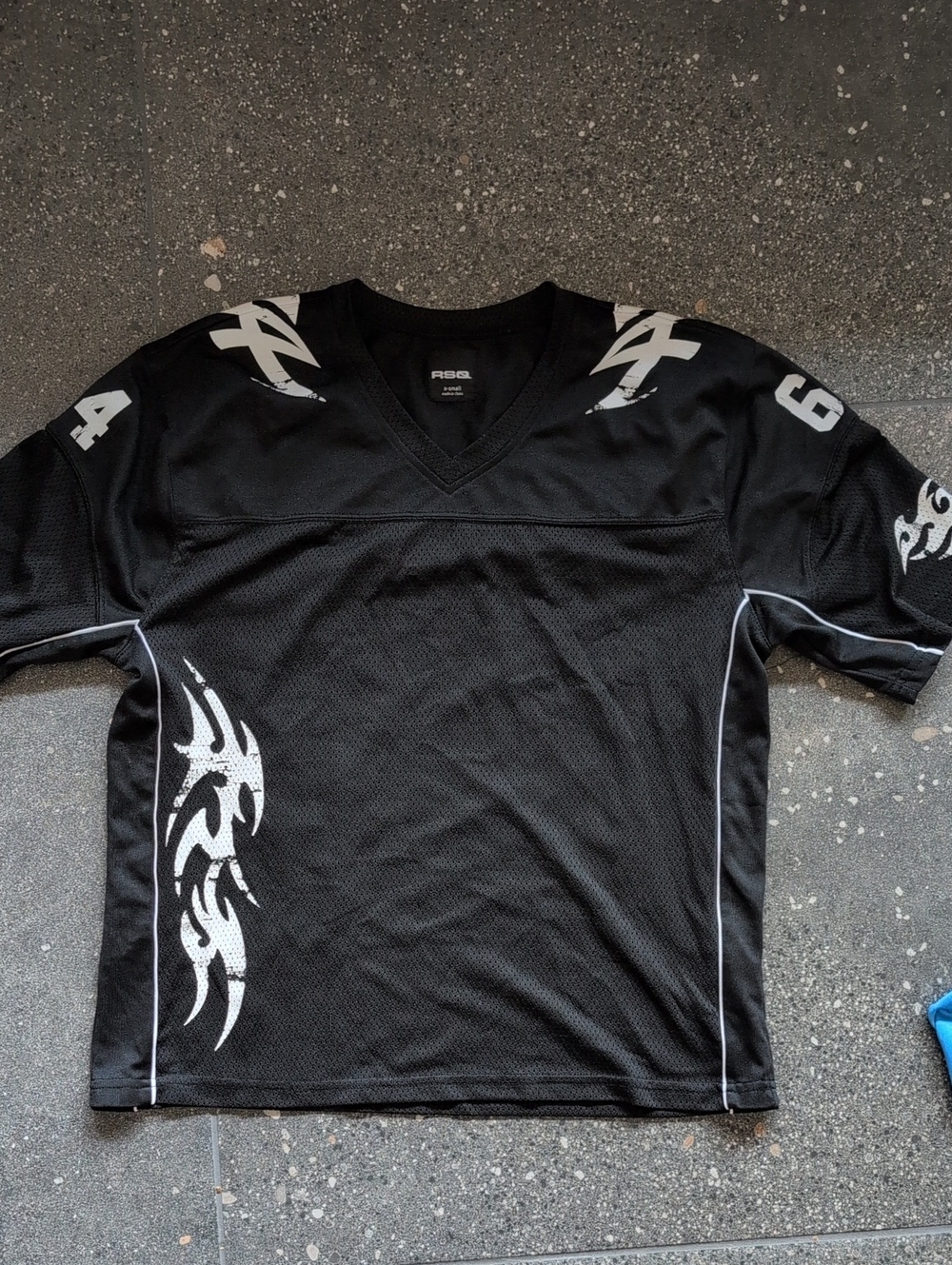 RSQ Black Athletic Jersey with White Tribal Graphics